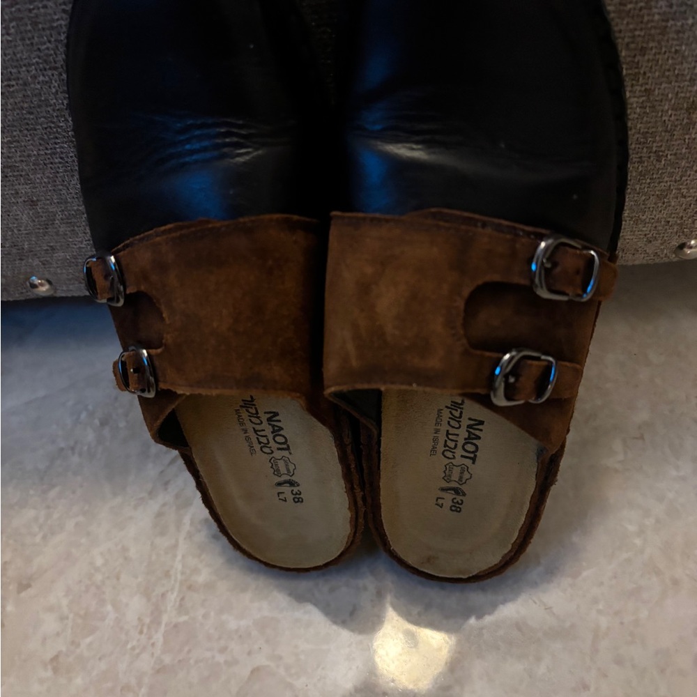 NAOT,Brown and Black Leather Clogs Looks like new. Excellent condition
